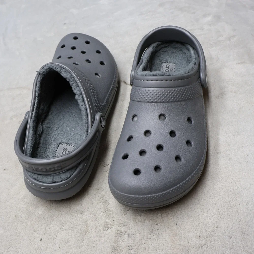 Crocs Unisex M10 W12 Clog Grey Classic Lined Fleece Comfort Slip On Light Indoor